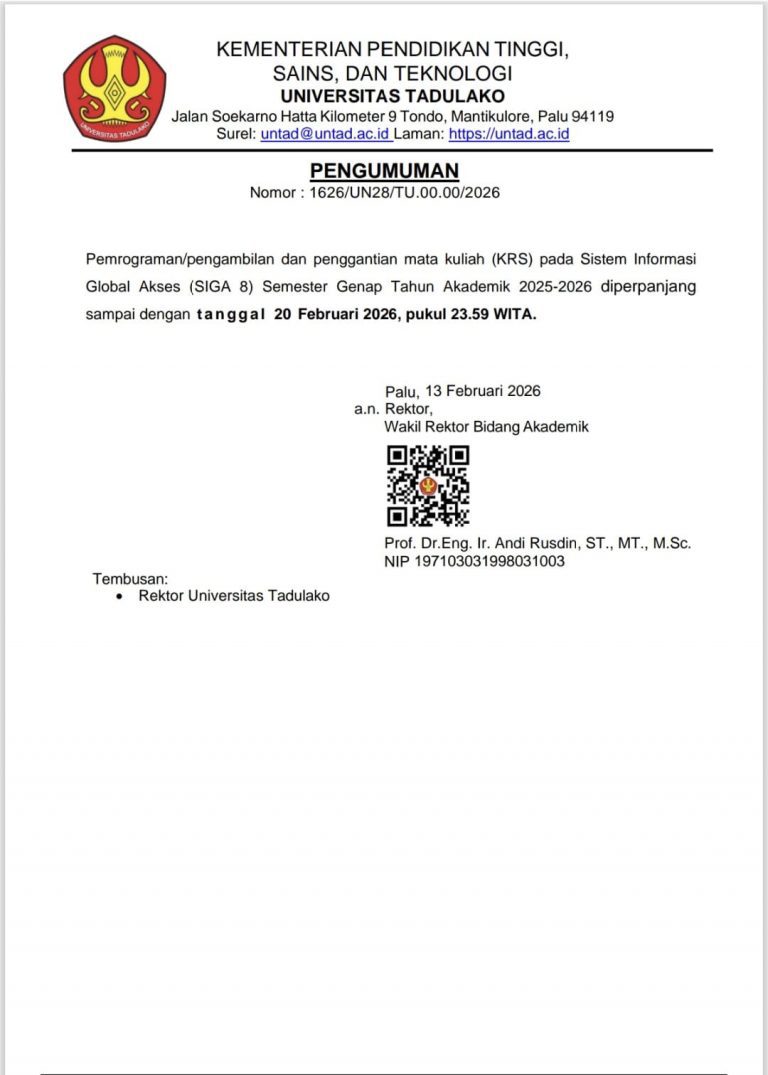 Pengumuman Perpanjangan Batas Waktu KRS Siga-8 Semester Genap TA 2025/2026